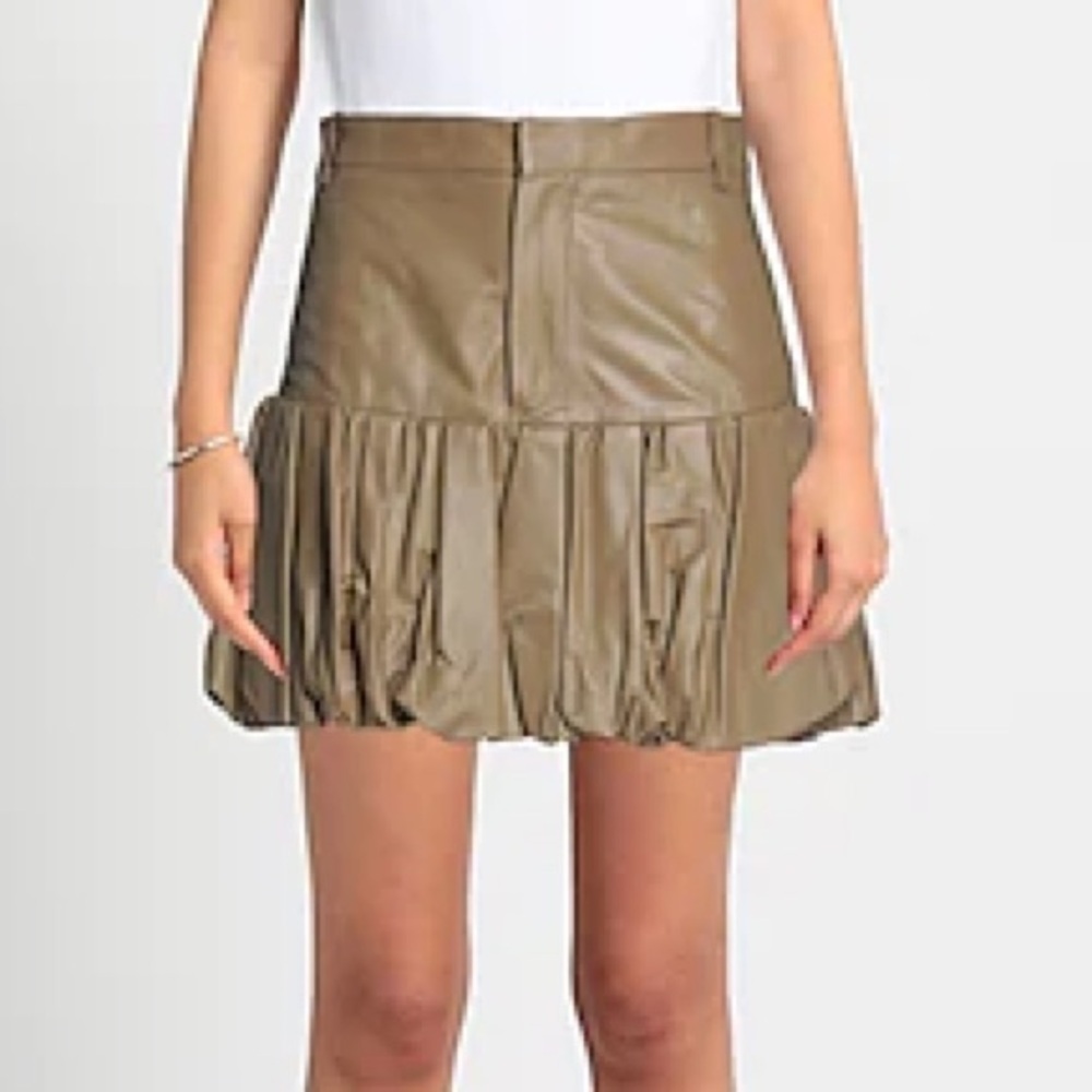 NWT Dsquared2 Leather Puff Mini Skirt Khaki Olive Green Bubble Hem Sz 38